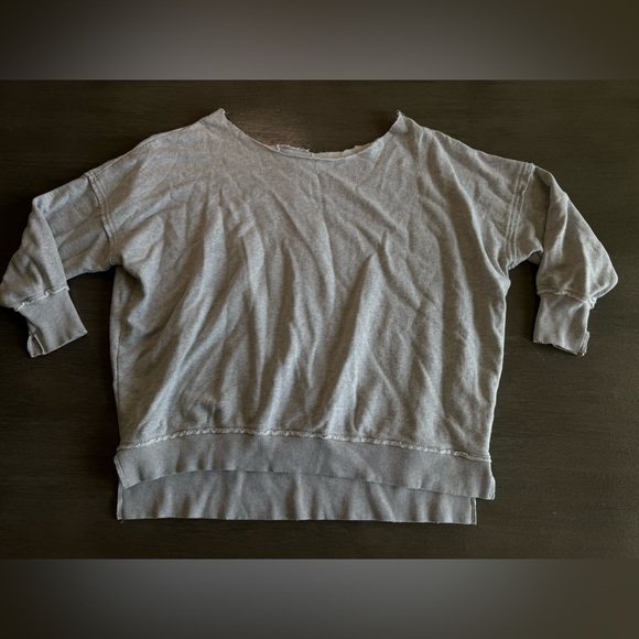 Aerie Grey Distressed Sweatshirt Long Sleeve Off Shoulder S - Picture 1 of 11